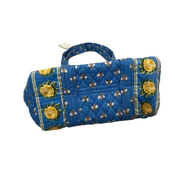 Y2K Vera Bradley Blue Bee Yellow Roses Flowers Barrel Satchel Bag Purse - Picture 11 of 12
